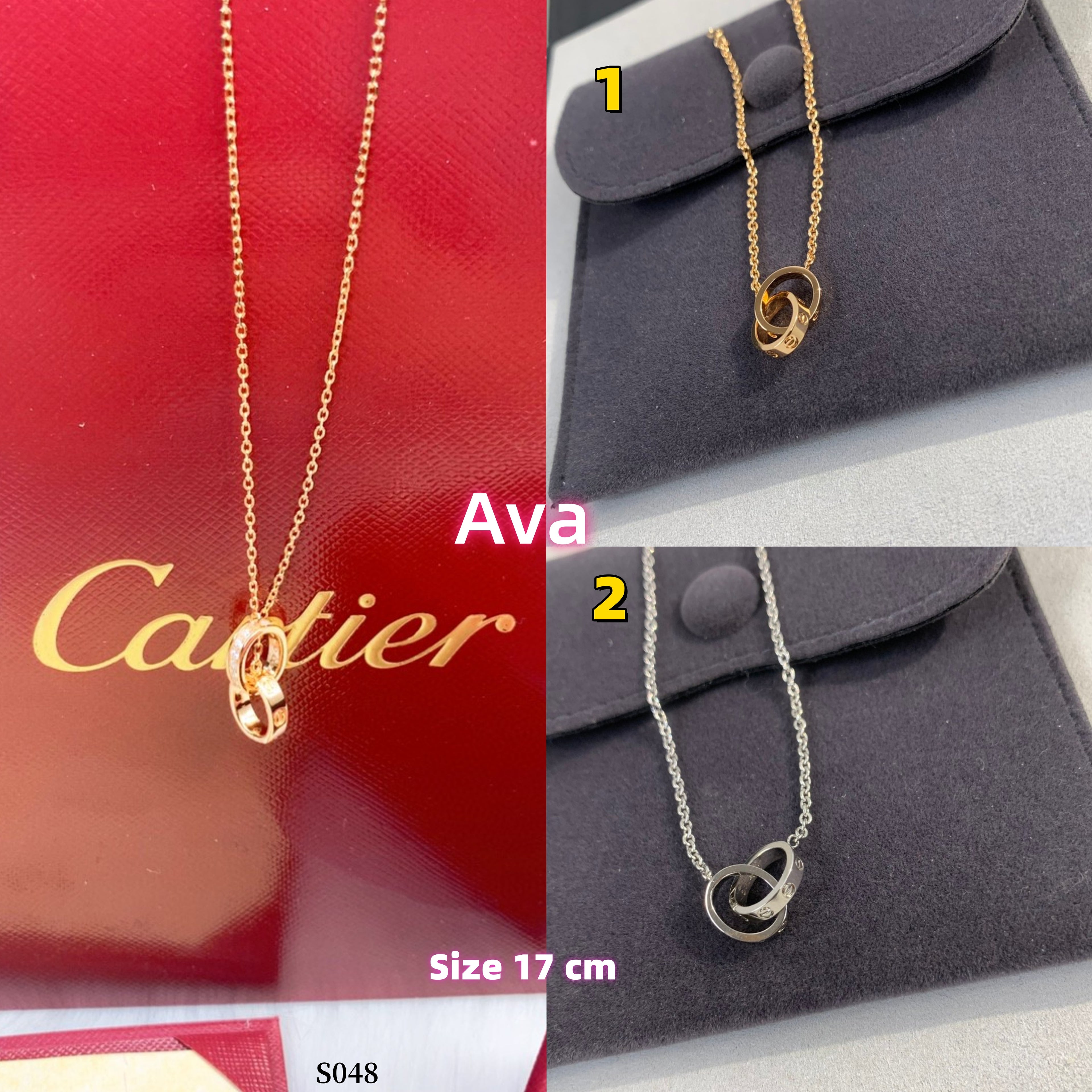 S048  Love Double Ring Diamondless Necklace