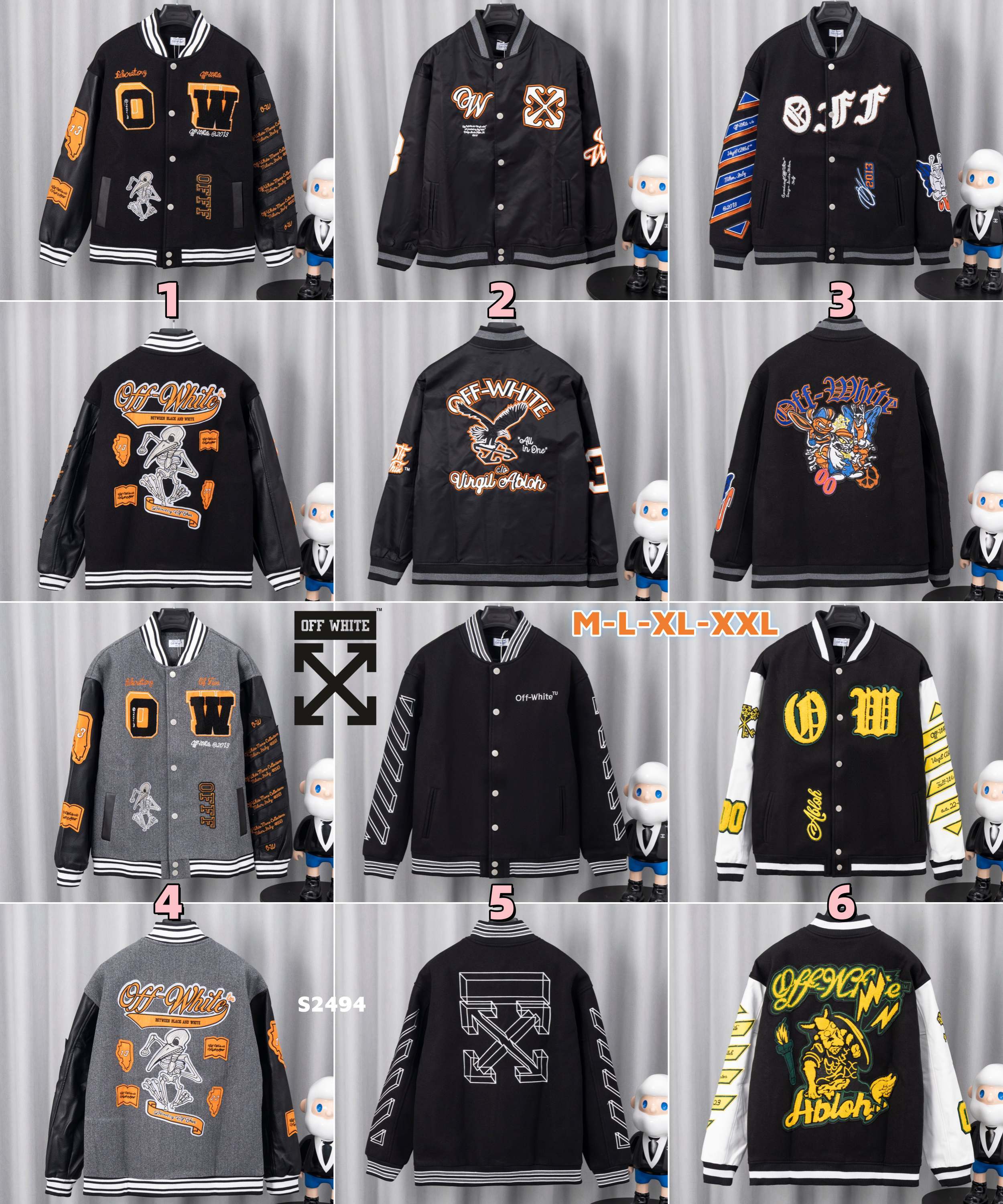 S2494 OFF-white wool embroidered baseball jacket